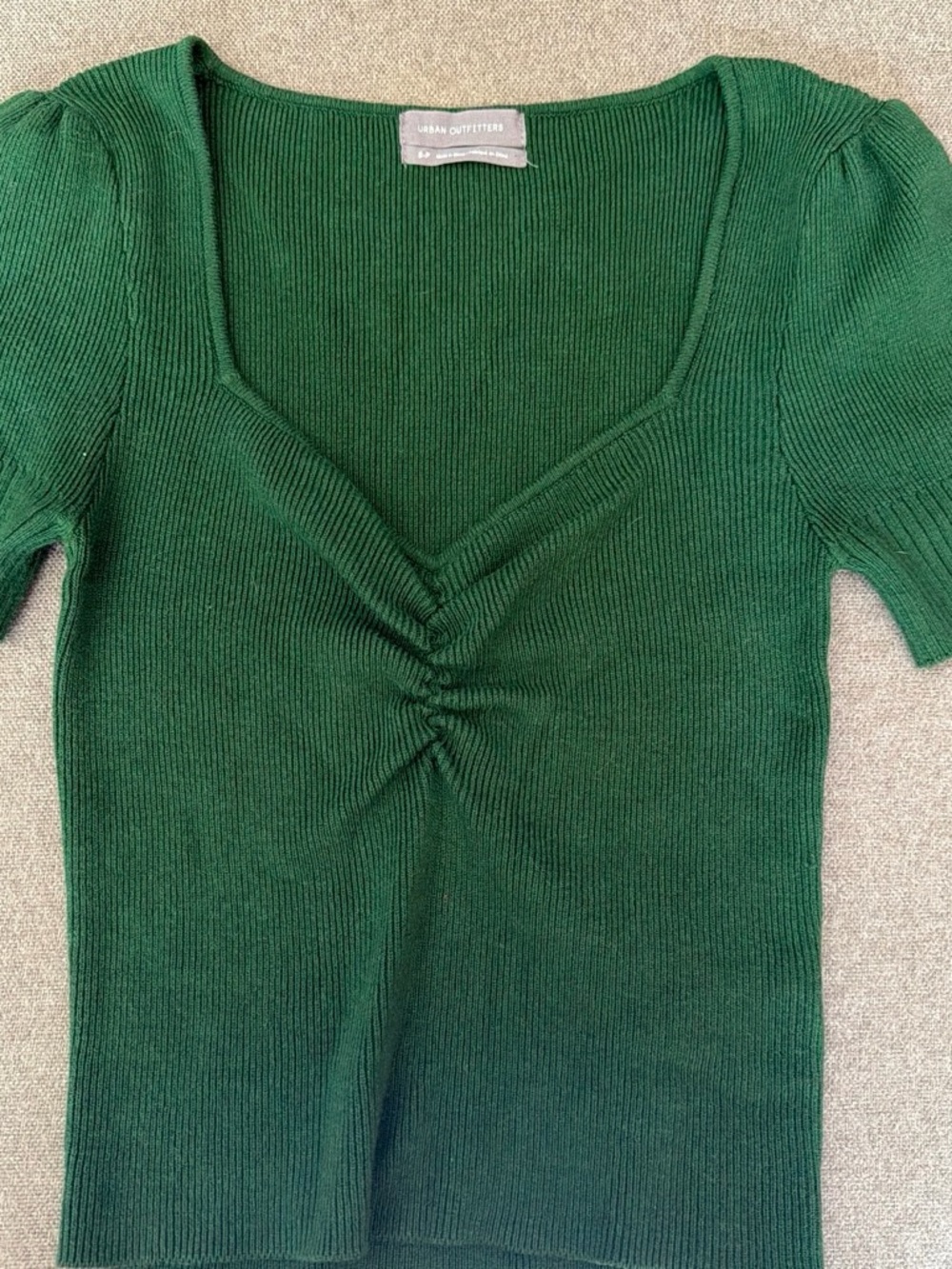 Urban Outfitters Emerald Green Ribbed V-Neck Short Sleeve Sweater